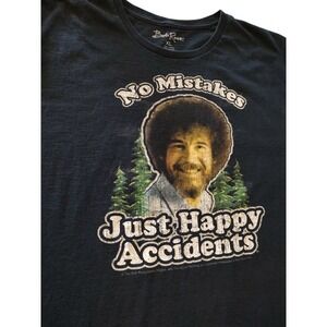 Bob Ross Tee Shirt Short Sleeve Cotton No Mistakes Just Happy‎ Accidents Mens XL